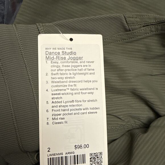 Lululemon Women Dance Studio Mid-Rise Jogger Full Length Army Green Sz 2 - Picture 3 of 4